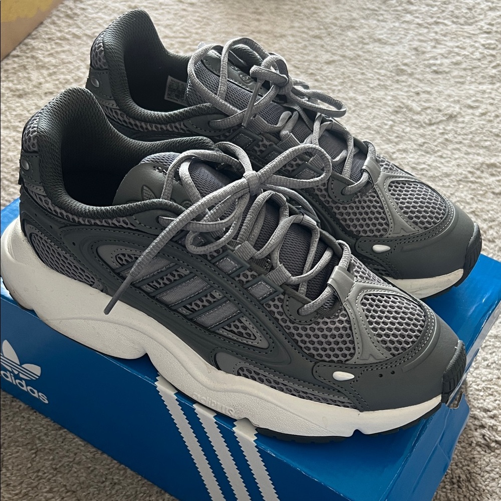 Adidas Charcoal and White Athletic Shoes